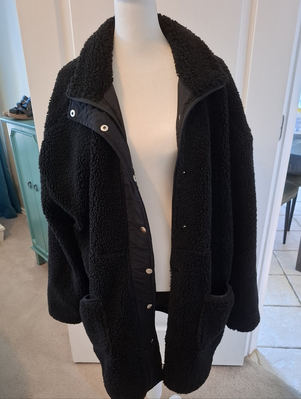 Katydid Black Teddy Fleece Coat with Snap Front